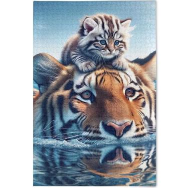 Imagem de Quebra-cabeça de 1000 peças de gato tigre fofo para adultos presentes de tecnologia de jogo engraçado quebra-cabeças exclusivos para adultos arte animal, 75 cm x 50 cm