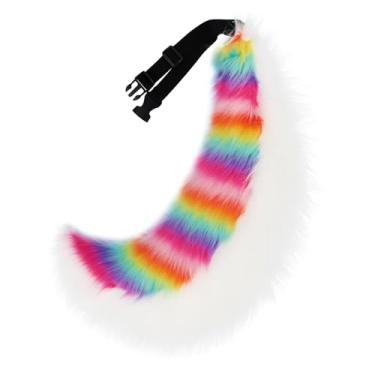 Imagem de COSYEARS Roupa de pele sintética com cauda de lobo de raposa feita à mão, acessório para cosplay, cosplay, festa de Dia das Bruxas, Branco, tamanho �nico