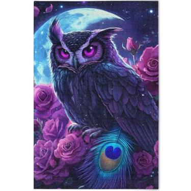 Imagem de Quebra-cabeça com estampa de coruja épica arte digital violeta para adultos 500 peças arte floral animal divertido presente de mordaça personalizado amigos família jogos, presentes, 52 cm x 37,8 cm