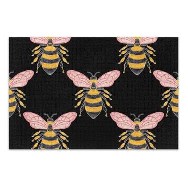 Imagem de Lindo papel de parede abelhas preto quebra-cabeça 500 peças adultos animal flor arte inverno cena quebra-cabeça família amantes presentes, 20,5 x 14,9 polegadas