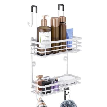 Imagem de Gaseawolf Organizador de chuveiro sobre a porta, organizador para pendurar no chuveiro, sem perfuração sobre a porta com rack e ganchos de 2 camadas, comporta sabonete líquido, xampu, sabonete, lâmina