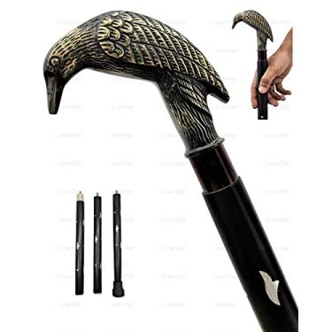 Imagem de Carfar Handicrafts Bastão de bengala de mão de latão sólido preto antigo designer feito à mão de madeira preta (estilo V)