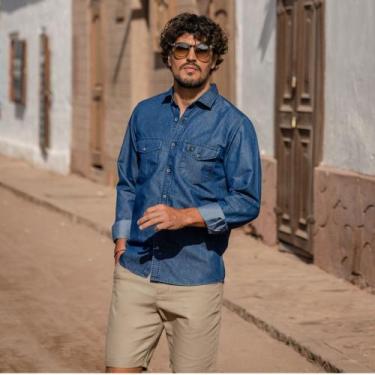 Imagem de Camisa Amil Jeans Masculina Comfort Manga Longa 2 Bolsos Elegante 1878
