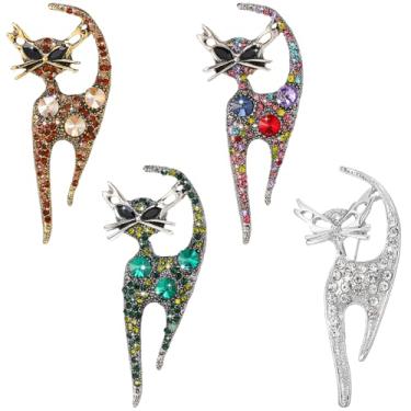 Imagem de Highergo 4 broches retrô de strass para gatos broches de cristal para gatos joias estéticas vintage para entusiastas retrô chapéus coleiras ternos acessórios roupas chapéus bolsas festa de aniversário