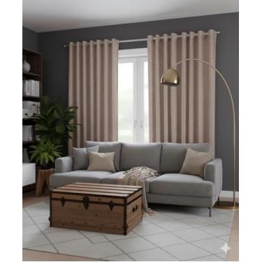 Imagem de Cortina Blackout Com Voil Xadrez 2,80m x 2,30m Blecaute 100% Quarto/Sala/Casa Corta Luz - Voil em Tecido Xadrez com Ilhós (Caqui)