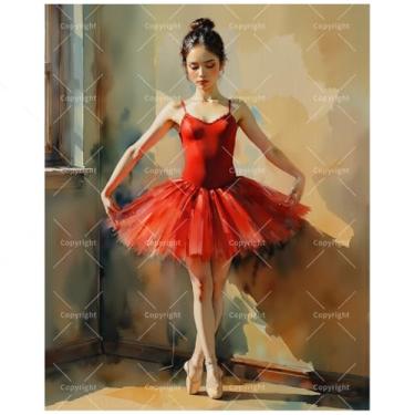 Imagem de Kit de pintura de balé por números para adultos – Bailarina DIY em vestido vermelho pintura em tela, conjunto de tinta acrílica, adequado para iniciantes, arte de dança para decoração de casa ou