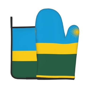 Imagem de Conjunto de 2 peças de luvas de forno estampadas com bandeira de Ruanda, adequado para cozinhar, assar e grelhar ao ar livre