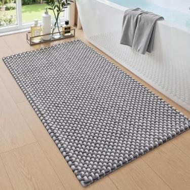 Imagem de DEXI Tapetes de banheiro 61 x 91 cm, tapete de banho lavável antiderrapante, tapete de chenille absorvente com suporte de borracha, tapete grosso ultra macio para banheira e chuveiro, cinza e branco