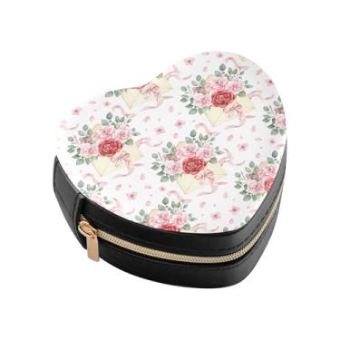 Imagem de Burbuja Caixa de joias em forma de coração com letras de amor, mini estojo de viagem para mulheres e meninas, organizador portátil de armazenamento para brincos, anéis, colares e pulseiras