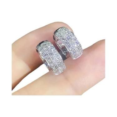 Imagem de Brincos De Argola Prateados Femininos Com Zircônia Cúbica Branca, Joia