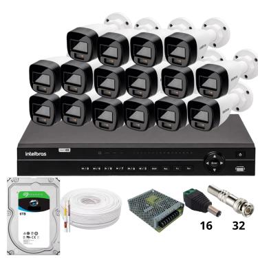 Imagem de Kit 16 Câmeras Intelbras 1220b Full Color  Dvr Intelbras Mhdx 1232 Hd 6tb