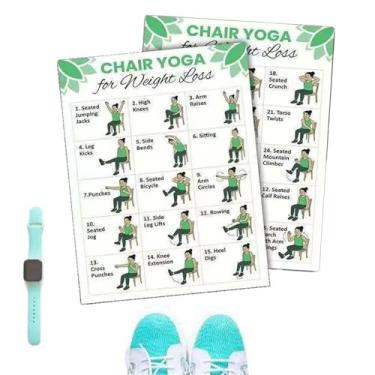 Imagem de Pôster de ioga para cadeira – Gráficos de exercícios de 30 dias | Guia de treinamento de ioga para cadeira, para casa, interior, mobilidade para idosos, equilíbrio, flexibilidade, fitness
