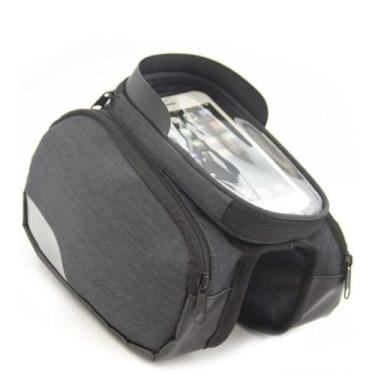 Imagem de Bolsa de Celular para Quadro de Bicicleta – Skin Touch, Cores Cinza e Preto, Alforge Prático para Ciclismo Urbano e Passeios