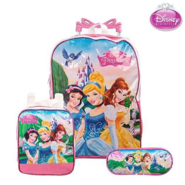 Imagem de Mochila Escola Grande Princesas Disney Rodinha Lancheira+Estojo - Toys