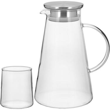 Imagem de Jogo De Jarra - Copos 2L - 300Ml Borosilicato Transparente 7Peças Com Tampa Inox Gs