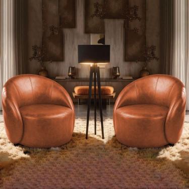 Imagem de Poltrona Decorativa Orgânica Kit 2 Lua Sintético Pu D03 - D`rossi Whisky