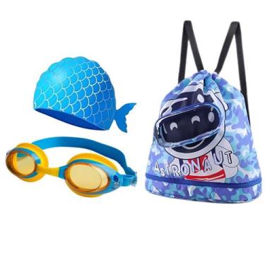 Imagem de Kit Natação Óculos Bolsa e Touca Impermeável Piscina Praia Infantil Ad