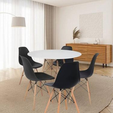 Imagem de Conjunto Mesa de Jantar 120cm Redonda com 05 Cadeiras Eiffel Preto/Branco