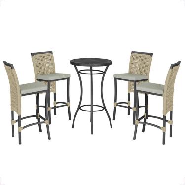 Imagem de Mesa Bistrô Com 4 Banquetas Roma Preta Corda Náutica 3 Trama Rami