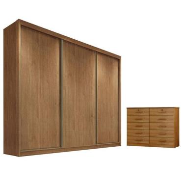 Imagem de Guarda Roupa Casal Londres e Gaveteiro Milão 3 Portas 12 Gavetas MDF-MDP Cumaru 23 Móveis Novo Horizonte