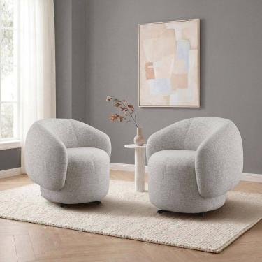 Imagem de Conjunto 2 Poltronas Estofadas com Base Giratória e Retorno Ivy Espresso Móveis Cinza