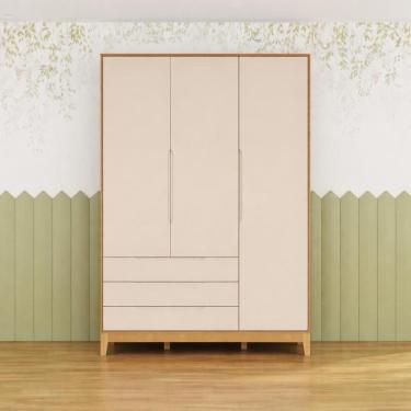 Imagem de Guarda Roupa 3 Portas 100% MDF Base Madeira Off White Carolina Baby