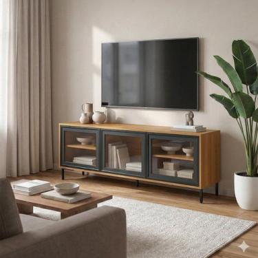 Imagem de Rack para TV até 55 Polegadas 136cm 3 Portas de Vidro e 2 Prateleiras 