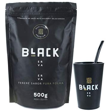 Imagem de KIT COMPLETO CUIA COPO TERERÉ + BOMBA EPOX PRETA 19CM + BLACK ERVA 500G (Pura Folha)
