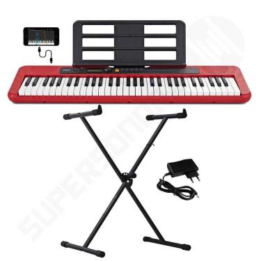 Imagem de Kit Teclado Musical CASIOTONE CT-S200 CASIO Vermelho Aplicativo Chordana Play + Suporte X