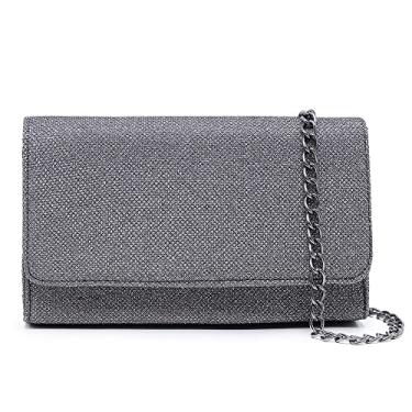 Imagem de Bolsa Feminina Clutch De Mão Com Brilho Prata CM SHoes Alça De Corrente