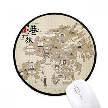 Imagem de DIYthinker Mapa tradicional de Hong Kong Visite a China Mouse Pad Desktop Office Tapete redondo para computador