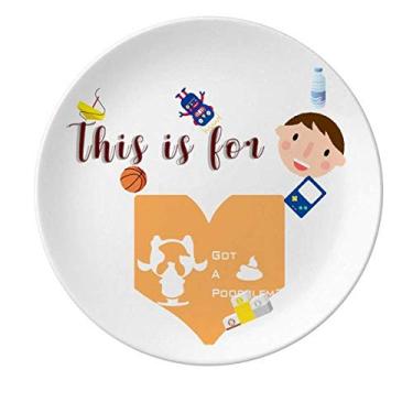 Imagem de Prato de porcelana feroz com problema de cocô do Boston Terrier Prato redondo para jantar masculino