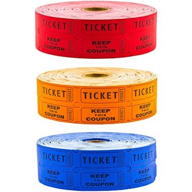 Imagem de Toysery Raffle Tickets - Arrecadação de fundos consecutivamente numerada 50/50 bilhete de bilhete duplo - rastreador de presença perfeito para shows, festas e carnavais e outros eventos - 3 rolos de 2000 ingressos