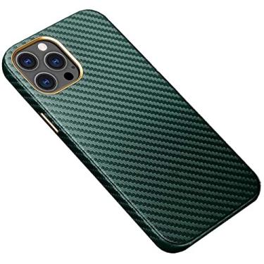 Imagem de IOTUP para Apple iPhone 12 e iPhone 12 Pro 6,1 polegadas capa traseira de telefone, capa de telefone de couro de textura de fibra de carbono [proteção de tela e câmera] (cor: verde)
