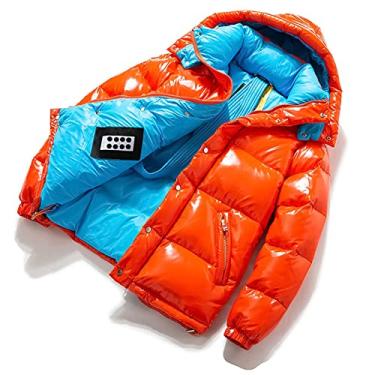 Imagem de Casaco masculino brilhante grosso de inverno jaquetas parka curtas bufantes casaco casual acolchoado jaquetas outwear com capuz, laranja, M