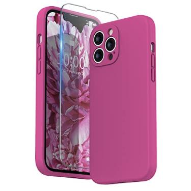 Imagem de SURPHY Capa compatível com iPhone 13 Pro Max com protetor de tela, (proteção da câmera + forro de microfibra macia), capa de telefone de silicone líquido de 6,7 polegadas 2021, rosa choque