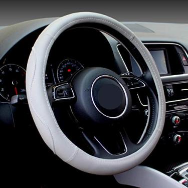Imagem de Lyqfff Capa para volante de carro KIA, Hyundai, Toyota, Honda, 1 peça preta cinza bege PU microfibra