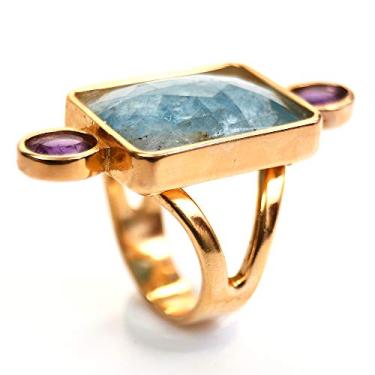 Imagem de ANEL R2 DOURADO AGUA MARINHA E AMETISTA - FABRIZIO GIANNONE