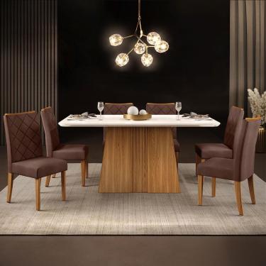 Imagem de Mesa de Jantar Retangular DJ Móveis Raquel Plus com 6 Cadeiras Revestidas em Suede e Veludo