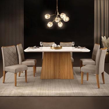 Imagem de Mesa de Jantar Retangular DJ Móveis Raquel Plus com 6 Cadeiras Revestidas em Suede e Veludo