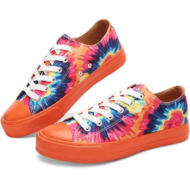Imagem de Obtaom Tênis de lona unissex de cano baixo moderno sem cadarço, Conjunto de sol laranja, 5 Women/4.5 Men
