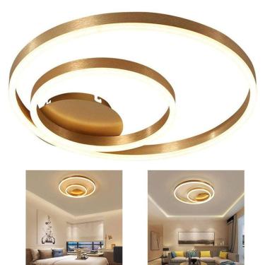 Imagem de Paflon Lustre Sobrepor Orbita Luxo Led Decoraçao Rustica Aneis 2 em 1 Luminaria Lampada Led Suspensa Enfeite Sala Estar Jantar