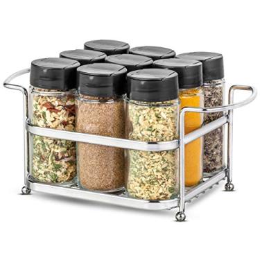 Imagem de Porta Tempero Condimento 9 Potes Vidro Tampa Dosadora Suporte Cromado Organização Cozinha
