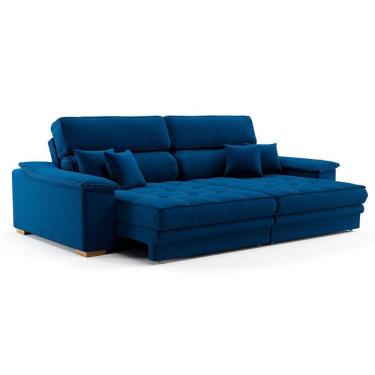 Imagem de sofá 3 lugares retrátil e reclinável lupin linho azul marinho