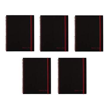Imagem de Caderno preto n' vermelho com capa de poliéster de fio duplo, 27,94 cm x 21,59 cm, preto/vermelho, 70 folhas pautadas. Vendido em embalagem com 5 (K66652)