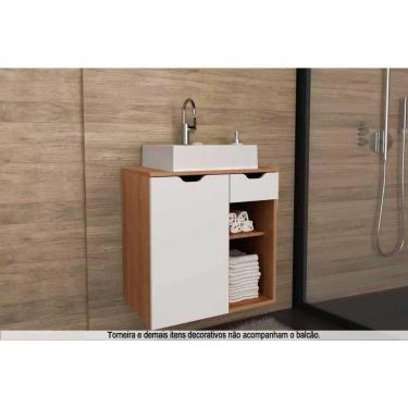 Imagem de Conjunto de Banheiro Balcão Suspenso BN3605 c/ Cuba Pia BN3600 60cm cor Amêndoa - Tecno Mobili