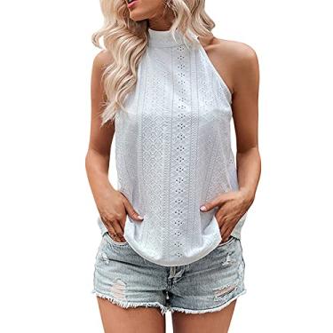 Imagem de Camiseta regata feminina com estampa estampada e sem mangas, camiseta fofa de verão, blusa rodada, colete de festa, Branco, M