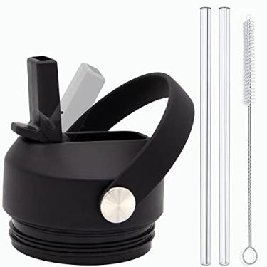 Imagem de GrliTra Tampa de canudo para garrafa Yeti Rambler serve para garrafas de 18/26/36/1,814.4 g, tampa de canudo flexível com 2 canudos e 1 escova, tampa de substituição para Yeti 510.3 g 737.1 g 1,020.6