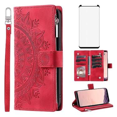 Imagem de Asuwish Capa de telefone para Samsung Galaxy S8 Plus capa carteira com protetor de tela de vidro temperado alça de pulso mandala flor flip zíper titular cartão celular S8plus S 8 8 plus 8S Edge S8+