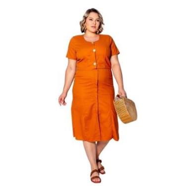 Imagem de CONJUNTO PLUS SIZE TOP CROPPED E SAIA COM FENDAS BOTÕES EM LINHO PREMIUM ELEGANTE-Feminino